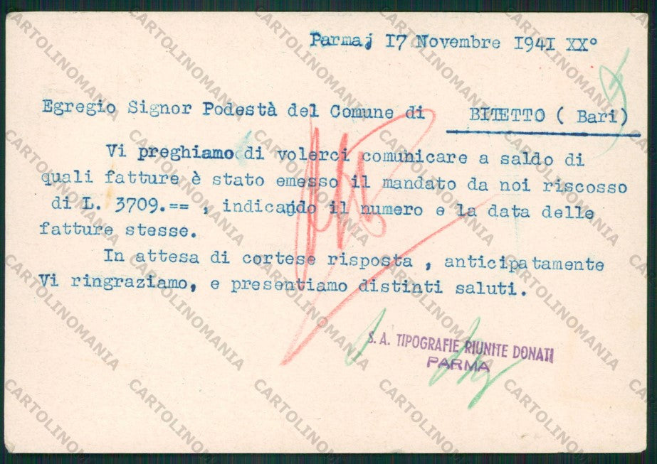Parma Città Commerciale FG cartolina ZK2398 – retro