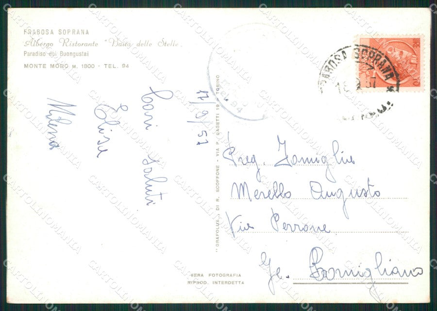 Cuneo Frabosa Soprana Monte Moro Seggiovia Foto FG cartolina ZK2500 – retro