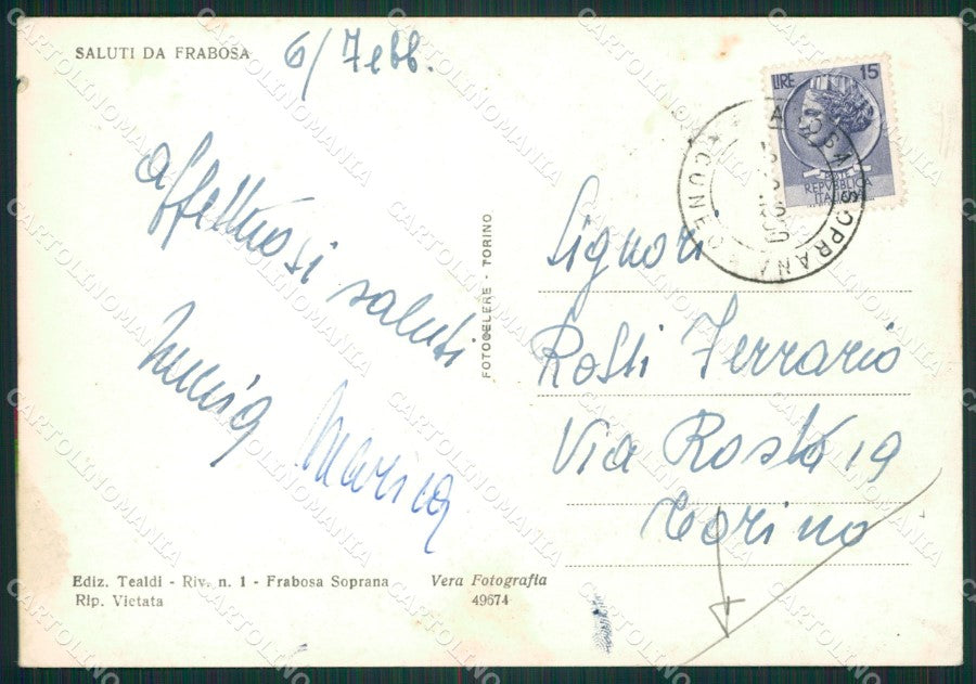 Cuneo Frabosa Soprana Seggiovia Nevicata PIEGHINA Foto FG cartolina ZK2525 – retro