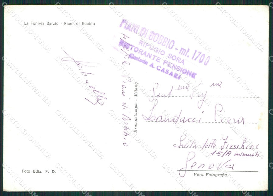 Bergamo Barzio Piani di Bobbio Funicolare Foto FG cartolina ZK2561 – retro