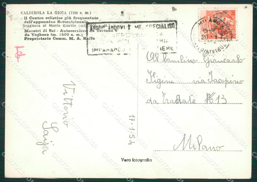 Alessandria Fabbrica Curone Caldirola La Gioia Sci Foto FG cartolina ZK2607 – retro