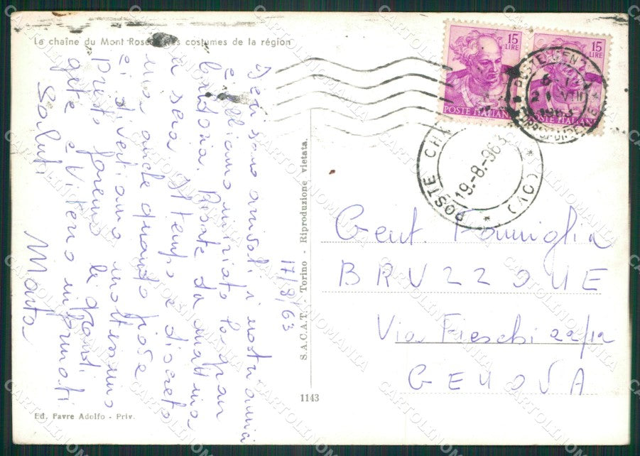 Vercelli Ghiacciai del Rosa Monte Costumi Foto FG cartolina ZK2629 – retro