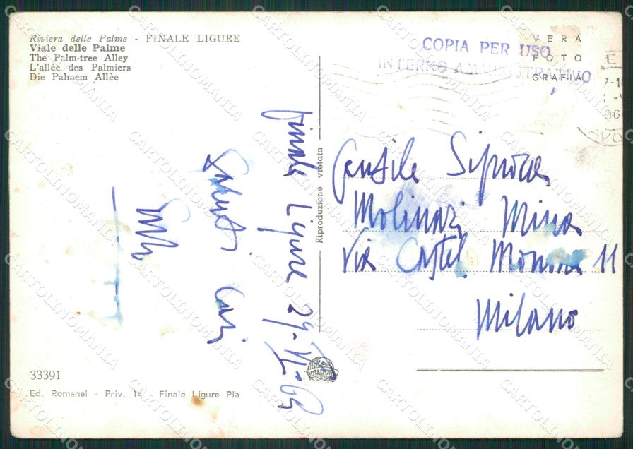 Savona Finale Ligure Foto FG cartolina ZK2843 – retro