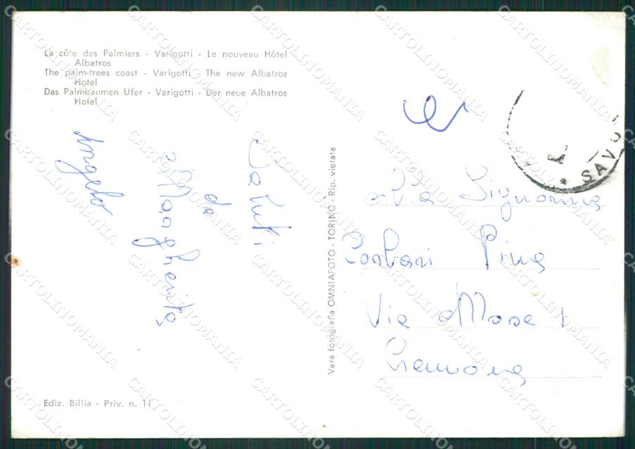 Savona Finale Ligure Varigotti ABRASA Foto FG cartolina ZK2845 – retro