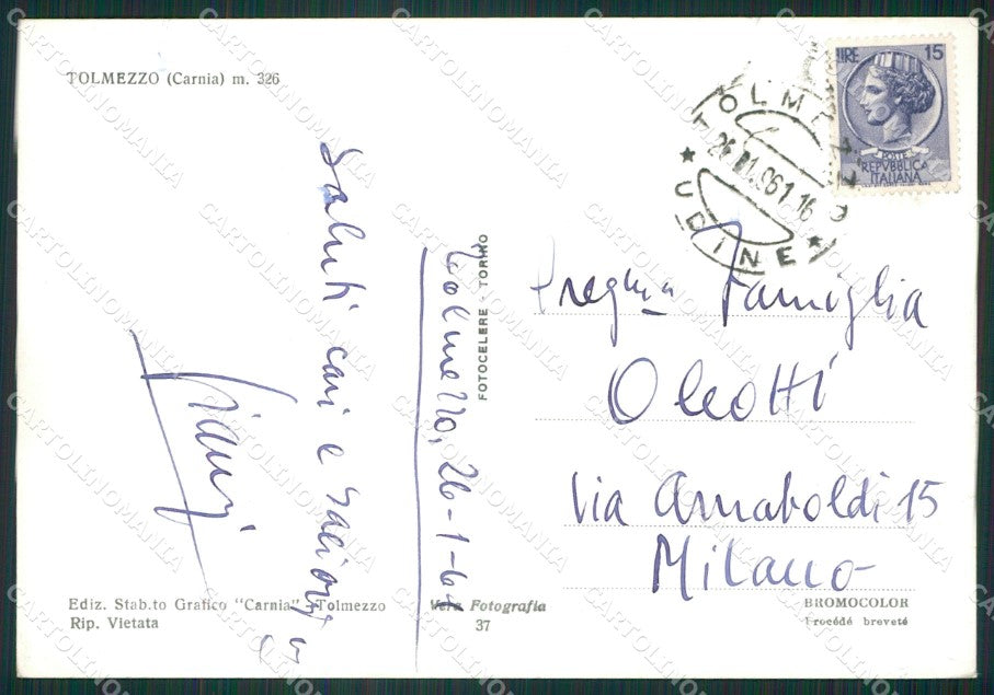 Udine Tolmezzo Saluti da Foto FG cartolina ZK3029 – retro