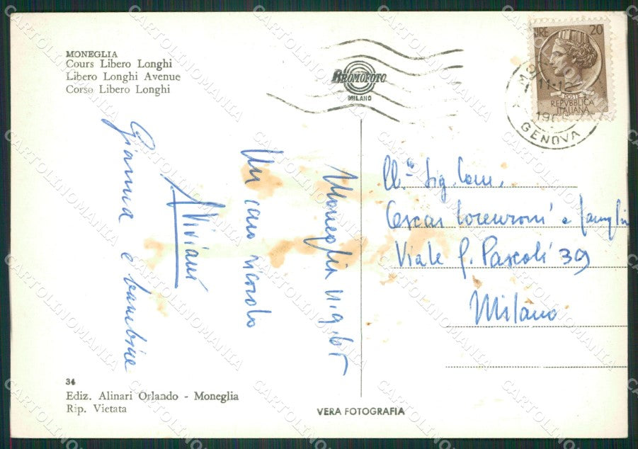 Genova Moneglia Foto FG cartolina ZK3136 – retro