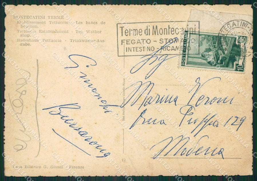 Pistoia Montecatini Terme Stabilimento Tettuccio PIEGHINE FG cartolina ZK3217 – retro