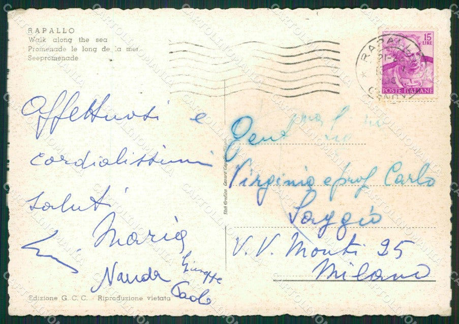 Genova Rapallo PIEGHINA FG cartolina ZK3245 – retro