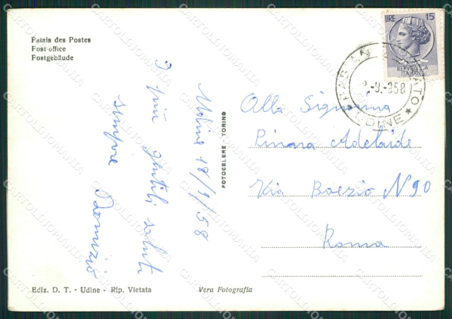 Udine Città Palazzo delle Poste Foto FG cartolina ZK3328 – retro