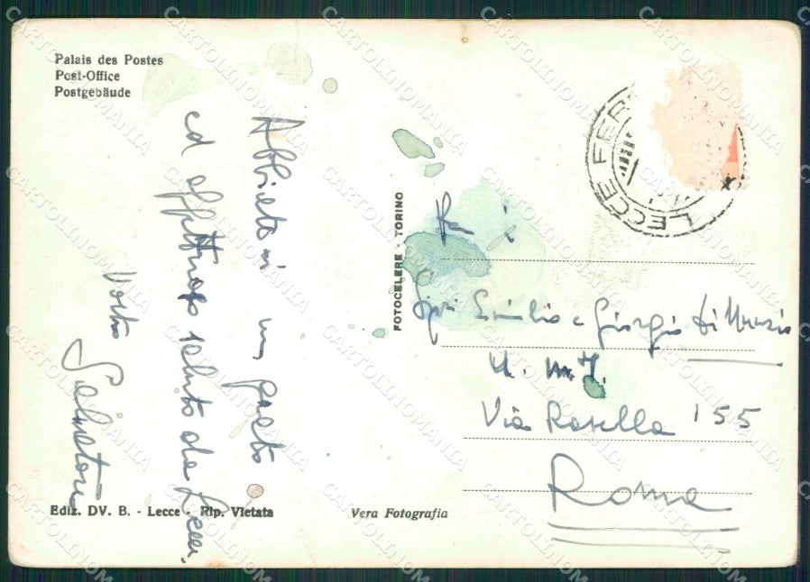 Lecce Città Palazzo delle Poste PIEGHINA Foto FG cartolina ZK3331 – retro