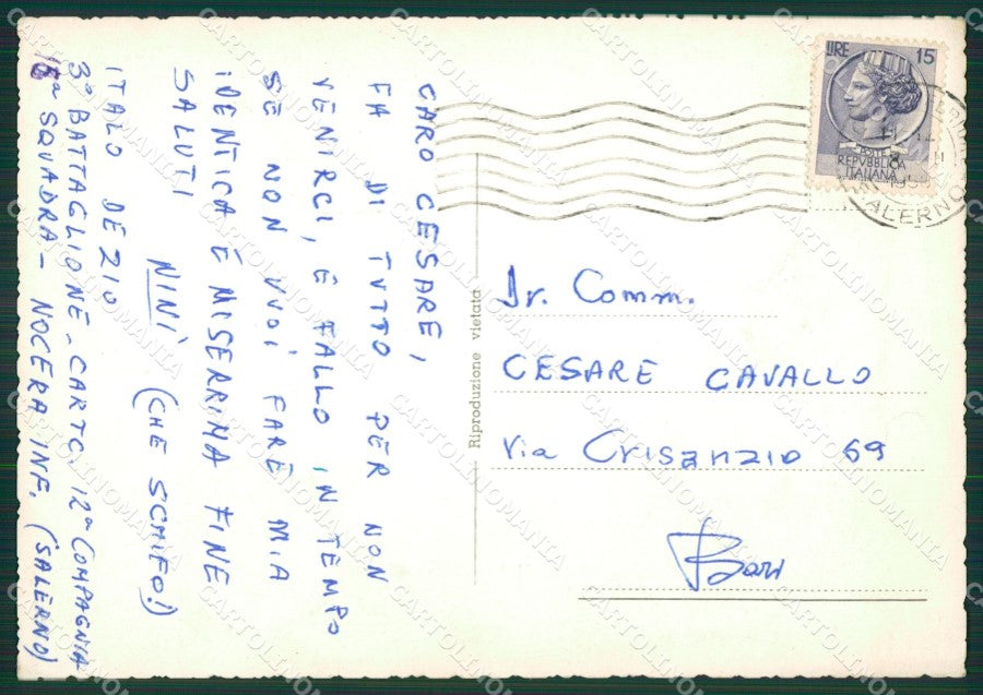 Salerno Nocera Inferiore Saluti da Militari Foto FG cartolina ZK3491 – retro