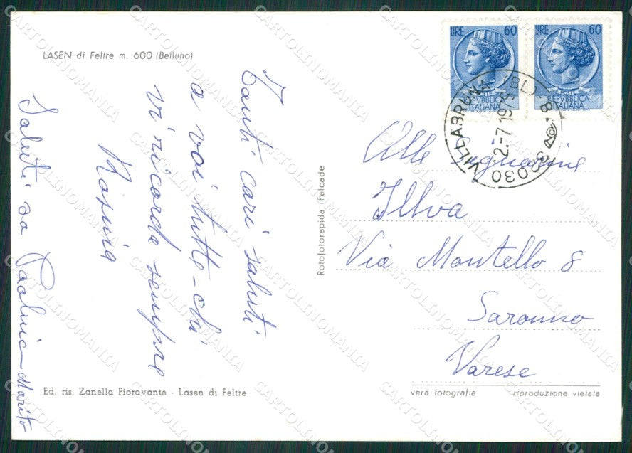 Belluno Feltre Lasen Foto FG cartolina ZK3606 – retro