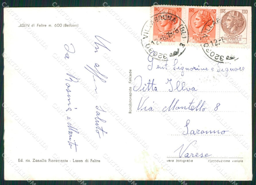 Belluno Feltre Lasen PIEGHINA Foto FG cartolina ZK3607 – retro