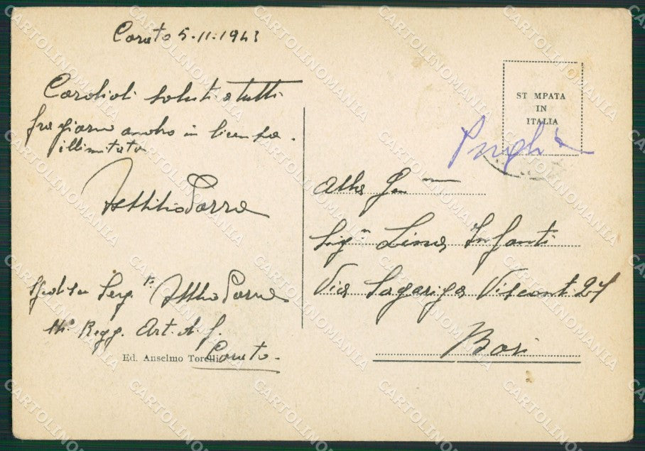 Bari Corato PIEGHINA FG cartolina ZK3669 – retro
