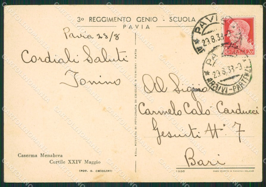 Pavia Città Caserma Menabrea PIEGHINE FG cartolina ZK3767 – retro