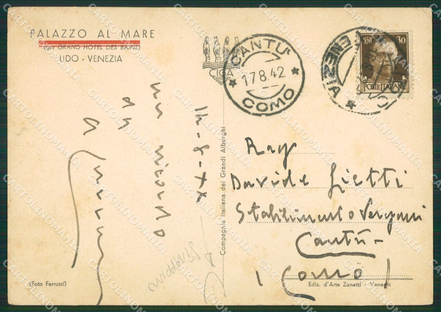 Venezia Lido di STRAPPINO FG cartolina ZK3782 – retro