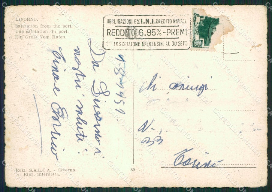 Livorno Città Nave PIEGHINA FG cartolina ZK3899 – retro