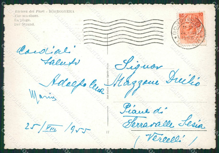 Imperia Bordighera PIEGA FG cartolina ZK3977 – retro