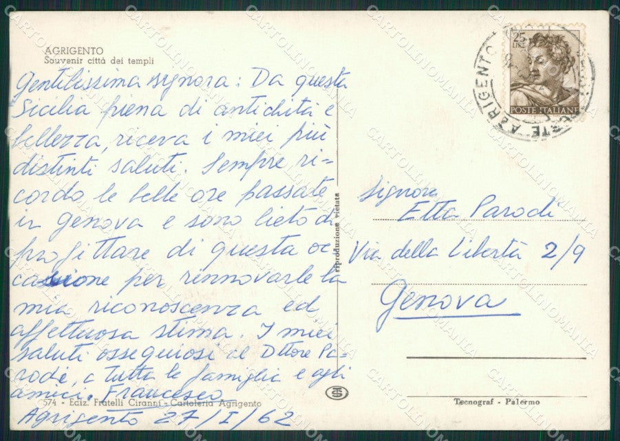 Agrigento Città Foto FG cartolina ZK4016 – retro