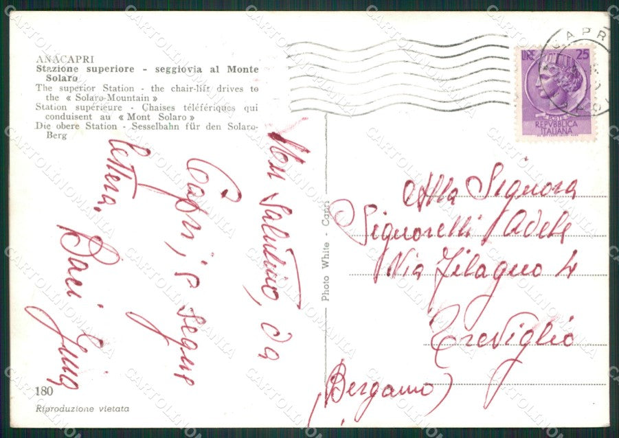 Napoli Capri Anacapri Seggiovia Foto FG cartolina ZK4102 – retro