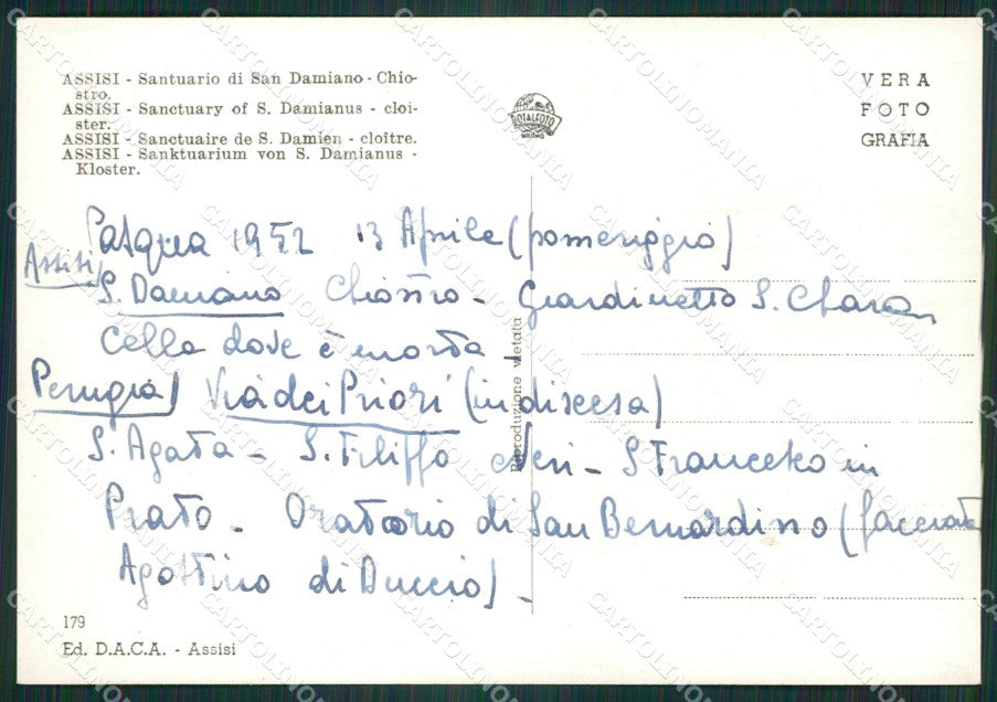 Perugia Assisi Santuario di San Damiano Foto FG cartolina ZK4187 – retro