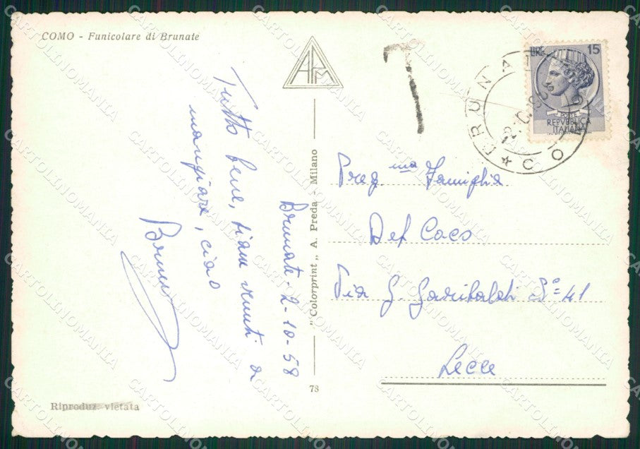 Como Brunate Funicolare PIEGHINA Foto FG cartolina ZK4405 – retro