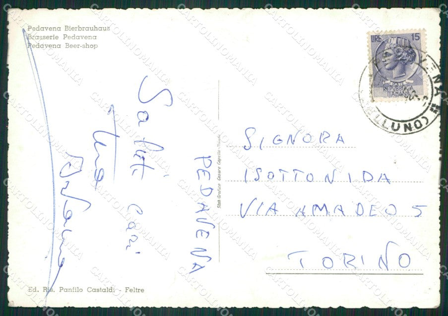 Belluno Pedavena Birreria PIEGHINA Foto FG cartolina ZK4461 – retro