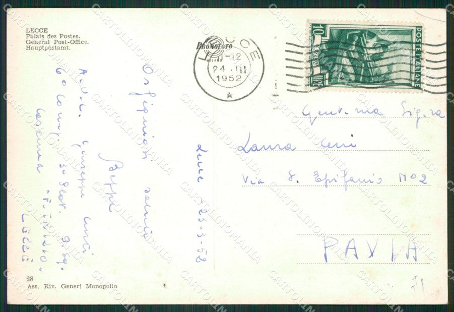 Lecce Città Palazzo Poste Foto FG cartolina ZK4536 – retro
