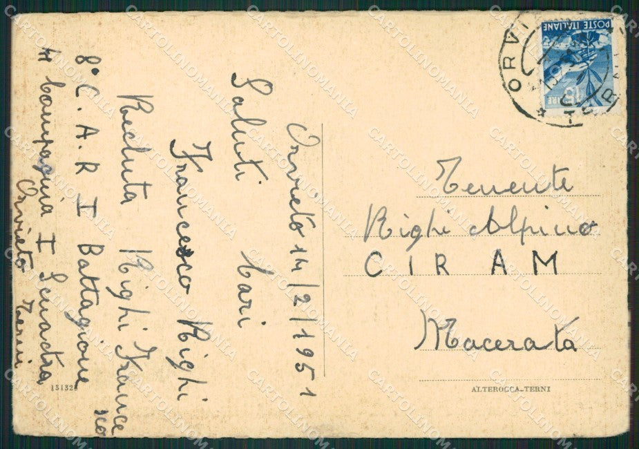 Terni Orvieto Caserma PIEGHINE FG cartolina ZK5016 – retro