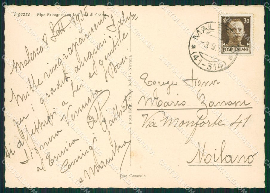 Verbania Monti Vigezzini Crana FG cartolina ZK5032 – retro