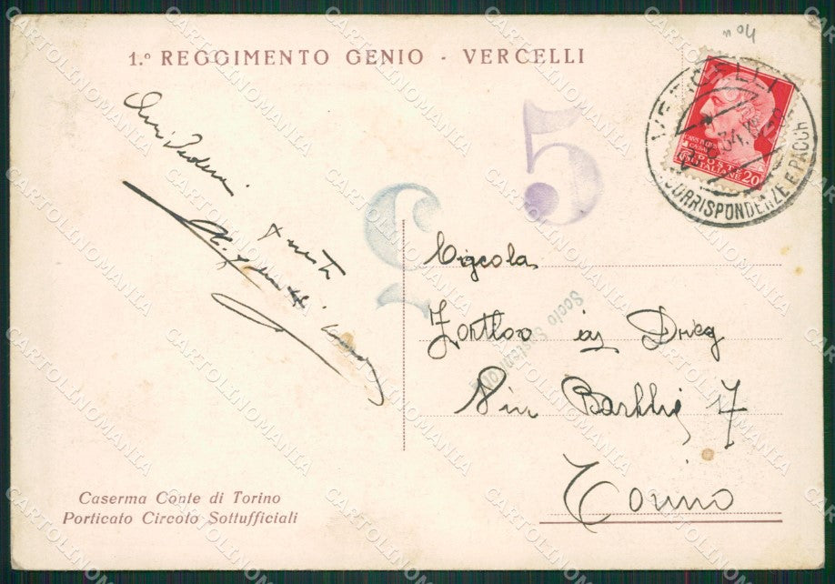 Vercelli Città Caserma FG cartolina ZK5040 – retro