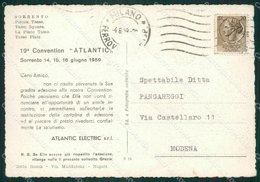 Napoli Sorrento Corriera FG cartolina ZK5091 – retro