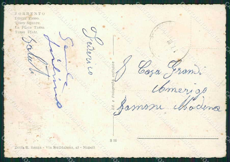 Napoli Sorrento Corriera FG cartolina ZK5092 – retro