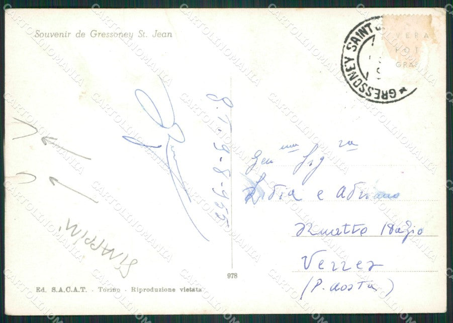 Aosta Gressoney Saint Jean Saluti da STRAPPI Foto FG cartolina ZK5251 – retro