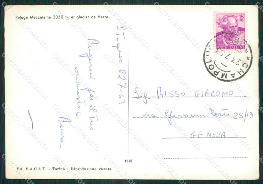 Aosta Saint Jacques Rifugio Mezzalama Ghiacciaio Foto FG cartolina ZK5294 – retro
