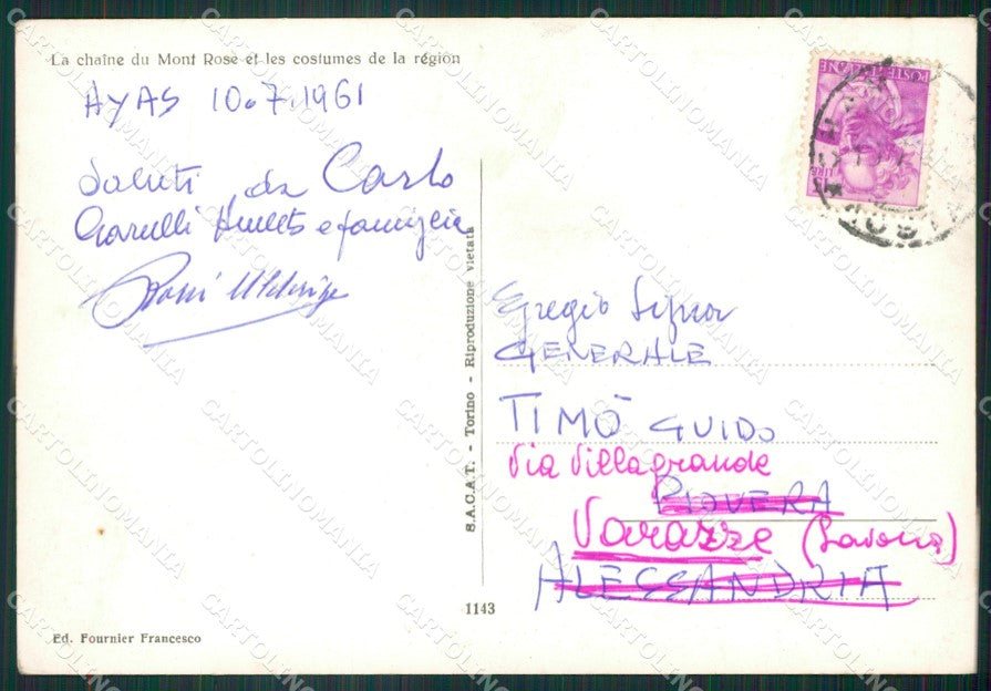 Aosta Ayas Ghiacciaio Costumi Monte Rosa Foto FG cartolina ZK5325 – retro