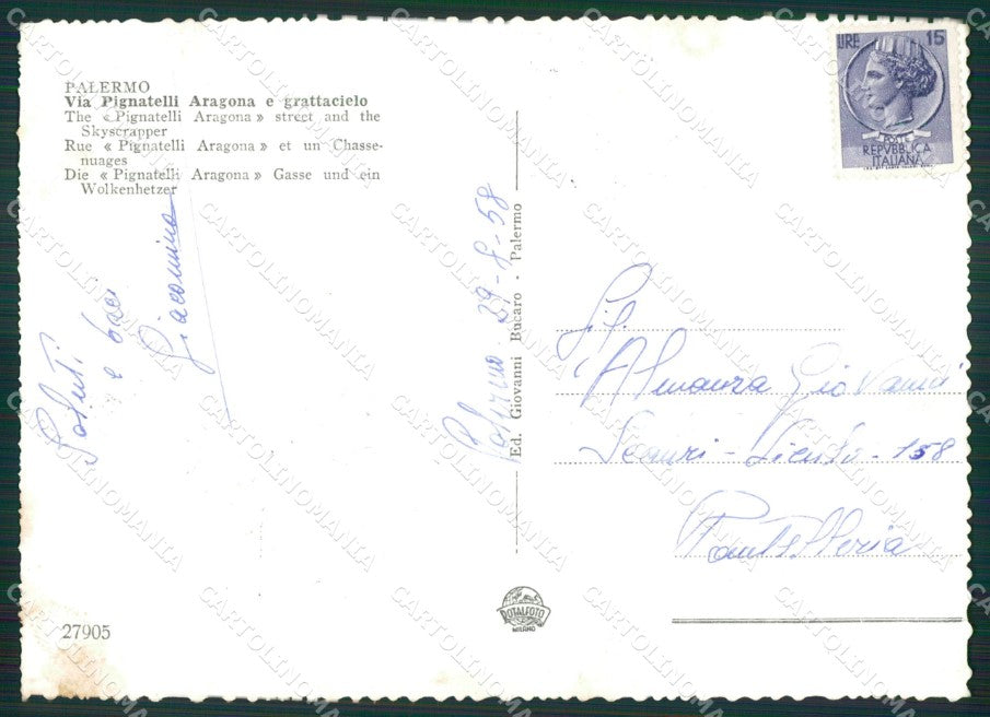 Palermo Città Foto FG cartolina ZK5531 – retro