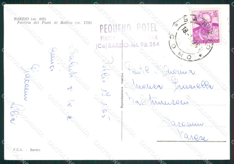 Lecco Barzio Funivia Sci Foto FG cartolina ZK5723 – retro