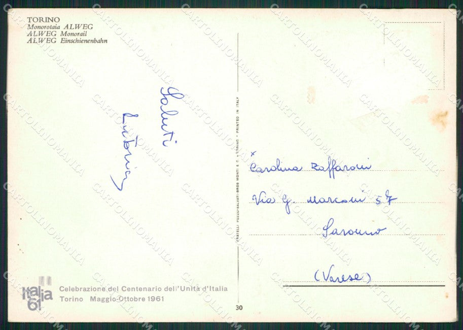 Torino Città Monorotaia ABRASA Foto FG cartolina ZK5766 – retro