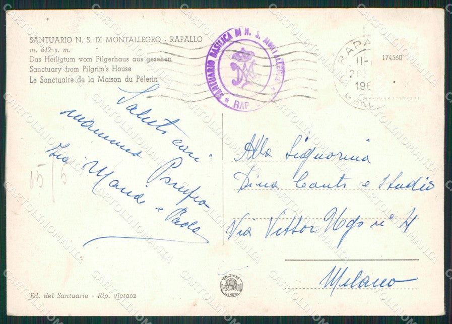 Genova Rapallo Santuario Foto FG cartolina ZK5829 – retro