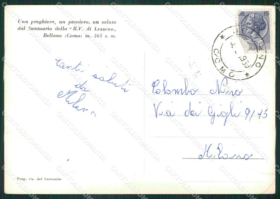 Lecco Bellano Santuario Lezzeno Saluti da Foto FG cartolina ZK5922 – retro