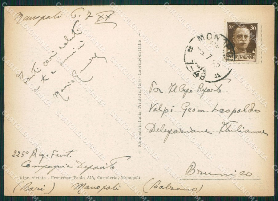 Bari Monopoli FG cartolina ZK5974 – retro