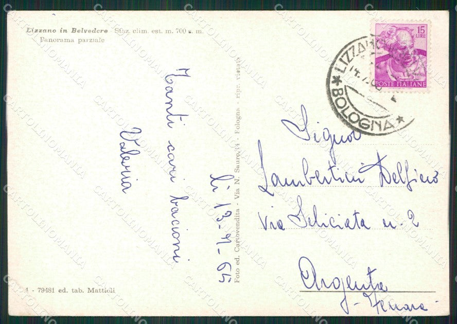 Bologna Lizzano in Belvedere PIEGA FG cartolina ZK6015 – retro