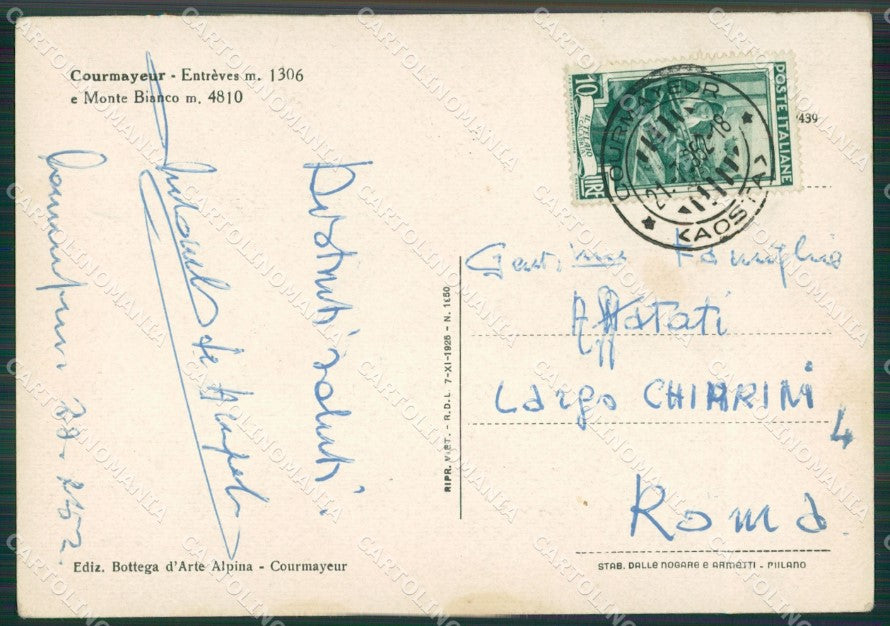 Aosta Courmayeur Entrèves Ghiacciaio FG cartolina ZK6044 – retro