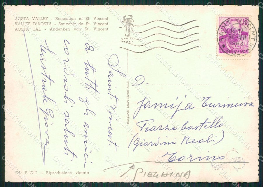 Aosta Saint Vincent Costumi PIEGHINA Foto FG cartolina ZK6064 – retro