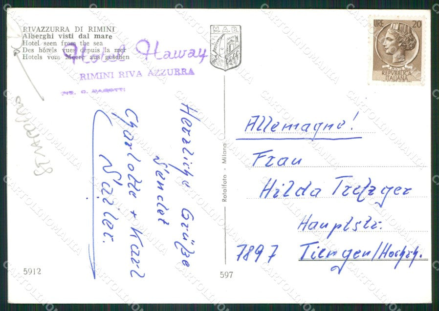 Rimini Rivazzurra di STRAPPINO Foto FG cartolina ZK6094 – retro