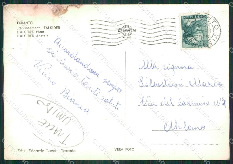 Taranto Città TRACCE UMIDO Foto FG cartolina ZK6272 – retro