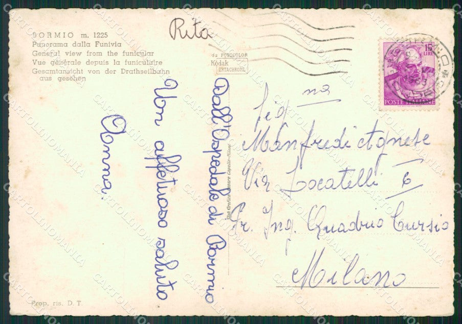 Sondrio Bormio Funivia PIEGHINE Foto FG cartolina ZK6339 – retro