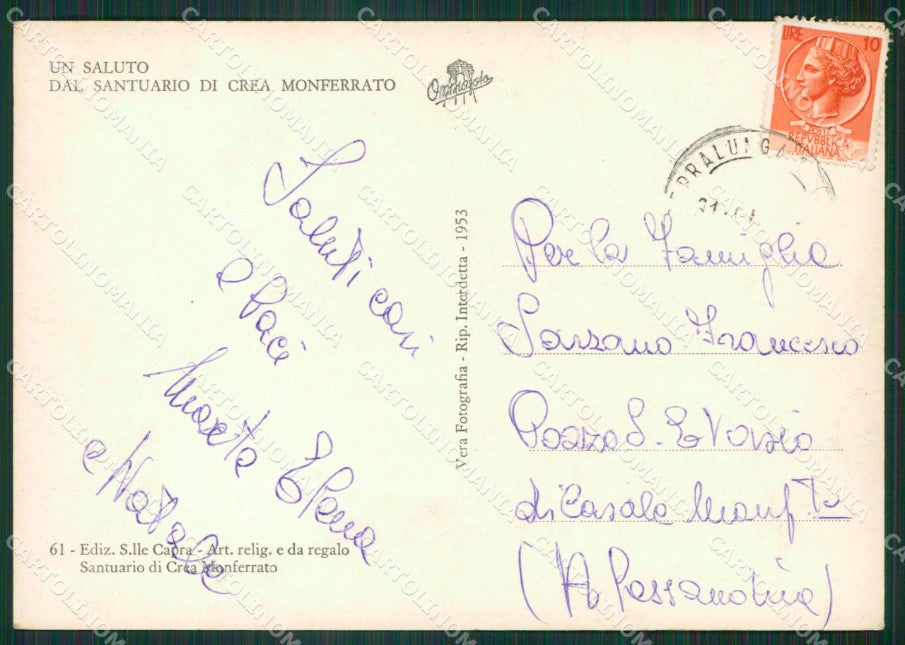 Alessandria Serralunga Crea Monferrato Santuario Foto FG cartolina ZK6347 – retro