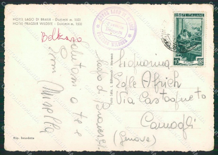 Bolzano Lago di Braier PIEGHINE Foto FG cartolina ZK6557 – retro